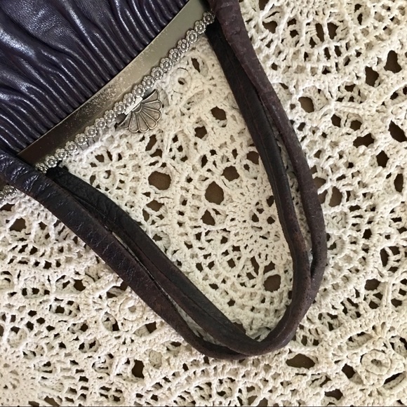 VINTAGE DARK PURPLE LEATHER HANDBAG - Picture 6 of 8